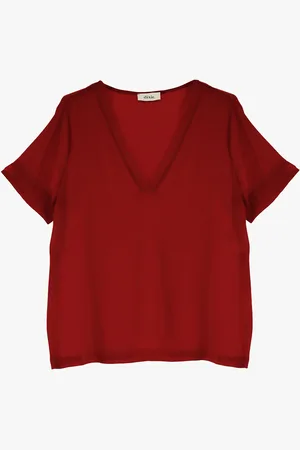 Dixie Camiseta monocolor efecto seda con escote en V