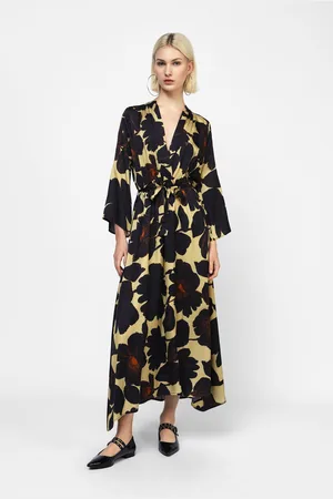 Dixie Vestido largo floral con mangas de murciélago