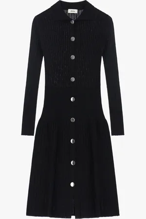 Dixie Vestido midi de punto canalé con cuello y botones