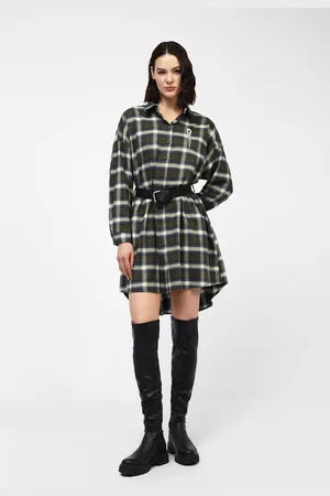 Dixie Vestido camisero de cuadros con cinturón y broche