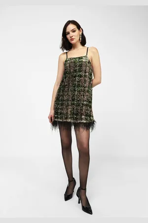 Dixie Vestido con lentejuelas y borde plumado