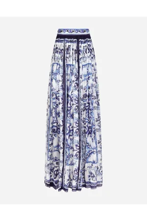 Dolce & Gabbana Falda Larga De Chifón Con Estampado De Mayólica - Mujer Faldas Azul Seda 40