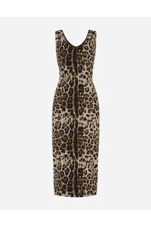 Dolce & Gabbana Vestido Largo De Punto Jacquard Con Motivo De Leopardo - Mujer Vestidos Viscosa 48