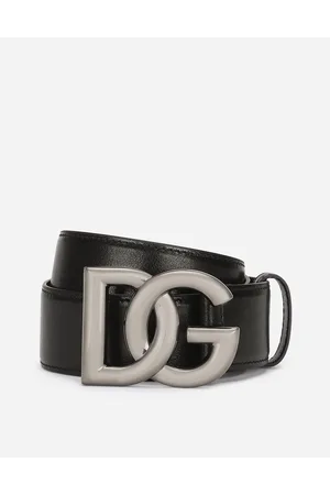 Dolce & Gabbana Calfskin Belt With Crossover Dg Buckle Logo - Hombre Cinturones Negro 85