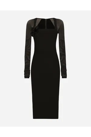 Dolce & Gabbana Vestido Longuette De Punto Con Mangas De Tul - Mujer Vestidos Viscosa 36