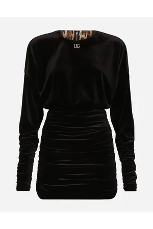 Dolce & Gabbana Vestido Corto Drapeado De Terciopelo Con Logotipo Dg - Mujer Vestidos 42
