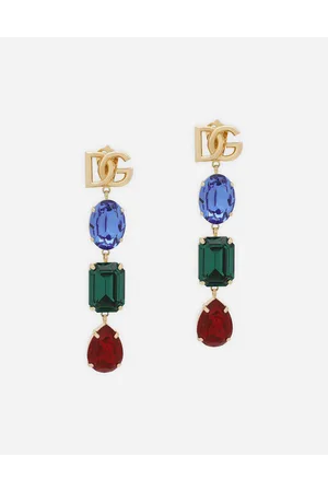 Dolce & Gabbana Pendientes Largos Con Logotipo Dg Y Strass Multicolores - Mujer Bisutería Multicolor Metal Onesize