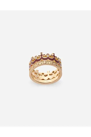 Dolce & Gabbana Crown Yellow Gold Ring With Burgundy Enamel Crown And Diamonds - Hombre Anillos Dorado 62
