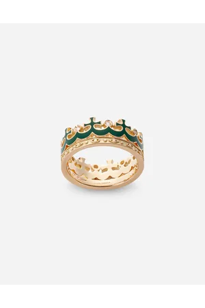 Dolce & Gabbana Crown Yellow Gold Ring With Green Enamel Crown And Diamonds - Hombre Anillos Dorado 62