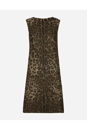 Dolce & Gabbana Vestido Midi En Jacquard De Lana Con Motivo De Leopardo - Mujer Vestidos Estampado Animal Lana 36