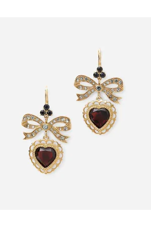 Dolce & Gabbana Heart Leverback Earrings In Yellow 18kt Gold With Rhodolite Garnet Heart - Mujer Pendientes Dorado Onesize