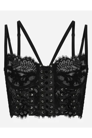 Dolce & Gabbana Corsé Lencero De Encaje Con Tirantes Y Ojales - Mujer Camisas Y Tops Negro Tela 1