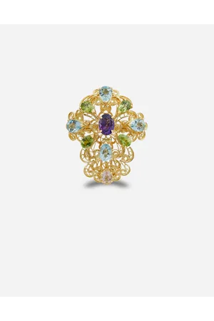 Dolce & Gabbana Pizzo Ring In Yellow Gold Filgree With Amethyst, Aquamarines, Peridots And Morganite - Mujer Anillos Dorado Dorado 46