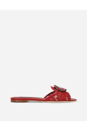 Dolce & Gabbana Sandalias De Pala De Encaje Con Cristales - Mujer Palas 39