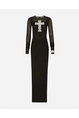 Dolce & Gabbana Vestido Largo De Tul Con Bordado De Cruz En Strass - Mujer Vestidos Tul 36