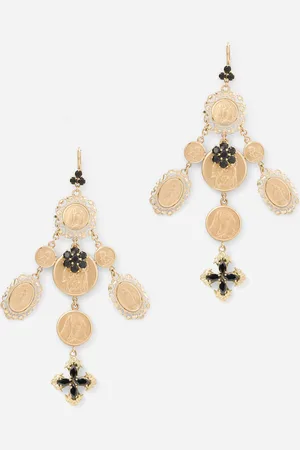 Dolce & Gabbana Yellow Gold Sicily Earrings With Medals And Cross Pendants - Mujer Pendientes Dorado Metal Onesize