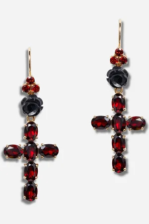 Dolce & Gabbana Family Yellow Gold Earrings With Rose And Cross Pendant - Mujer Pendientes Dorado Onesize