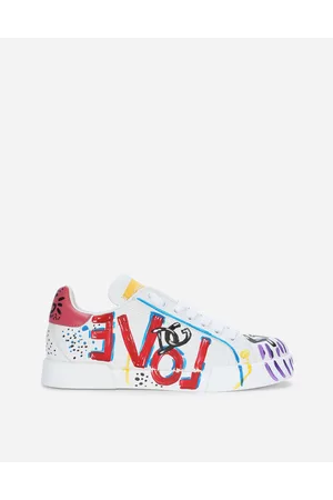 Dolce & Gabbana Zapatilla Portofino En Piel De Becerro Con Inscripciones - Mujer Zapatillas Blanco Piel 39
