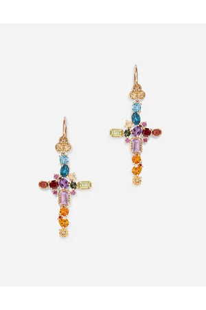Dolce & Gabbana Colgantes Rainbow Alphabet Cruz En Oro Amarillo Con Piedras Preciosas Multicolor - Mujer Pendientes Dorado Onesize