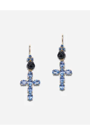 Dolce & Gabbana Family Yellow Gold Earrings With Rose And Cross Pendant - Mujer Pendientes Dorado Onesize