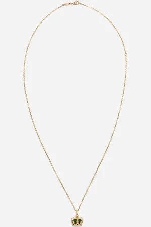 Dolce & Gabbana Colgante Crown Con Corona Y Jade Verde - Hombre Collares Dorado Onesize