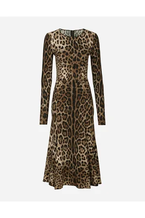Dolce & Gabbana Vestido Longuette De Cady Con Estampado De Leopardo - Mujer Vestidos Estampado Animal Viscosa 36