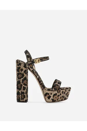 Dolce & Gabbana Sandalia De Plataforma De Raso Y Strass Termoadhesivo - Mujer Sandalias Y Cuñas Estampado Animal Raso 36.5
