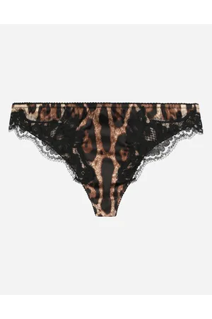 Dolce & Gabbana Tanga De Raso Con Estampado De Leopardo Y Encaje - Mujer Lingerie Estampado Animal Algod�n 1