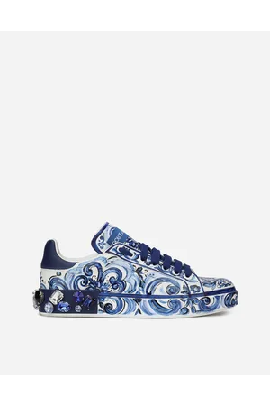 Dolce & Gabbana Zapatilla Portofino En Piel De Becerro Con Estampado De Mayólica - Mujer Zapatillas Piel 34