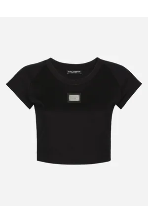 Dolce & Gabbana Camiseta Cropped De Punto Con Placa - Mujer Camisetas Y Sudaderas Algod�n 36