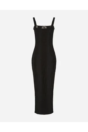 Dolce & Gabbana Vestido Longuette De Punto Con Aplicaciones De Encaje - Mujer Vestidos Viscosa 40