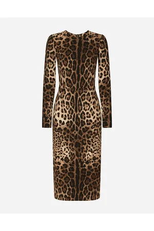 Dolce & Gabbana Vestido De Manga Larga En Cady Con Estampado De Leopardo - Mujer Vestidos Estampado Animal Viscosa 36