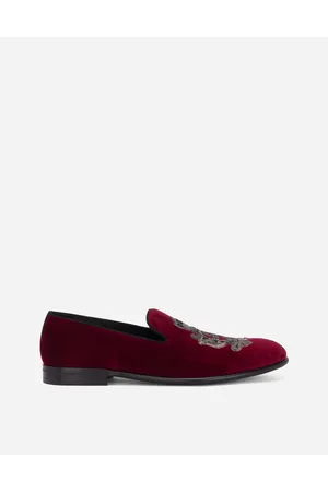 Dolce & Gabbana Velvet Slippers With Coat Of Arms Embroidery - Hombre Mocasines Y Mocasines Driver Terciopelo 42