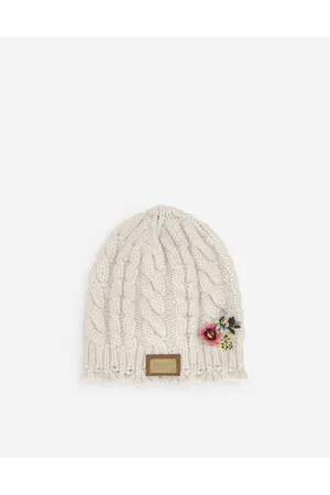 Dolce & Gabbana Gorro De Punto Trenzado Con Placa Con Logotipo Y Bordado - Mujer Accesorios Blanco Lana S