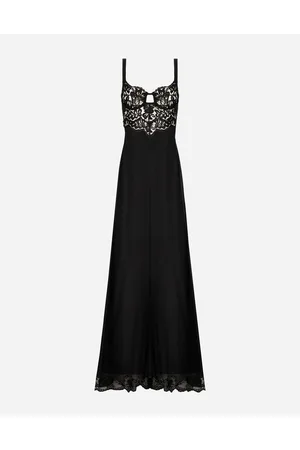 Dolce & Gabbana Vestido Largo En Chifón De Seda Con Cuerpo De Encaje - Mujer Vestidos Seda 44