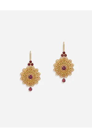 Dolce & Gabbana Pendientes De Encaje, Amarillo Y Con Rodolita Granate - Mujer Pendientes Dorado Onesize