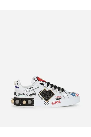 Dolce & Gabbana Zapatilla Portofino En Piel De Becerro Estampada Con Parches - Mujer Zapatillas Blanco Piel 39
