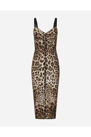 Dolce & Gabbana Vestido Longuette De Marquisette Estampado Leopardo - Mujer Vestidos Estampado Animal Tela 36