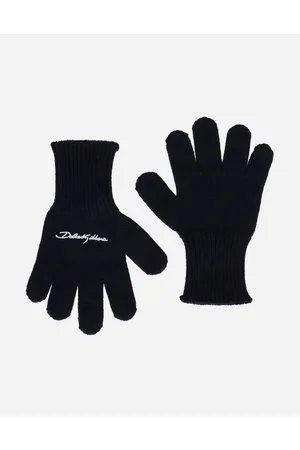 Dolce & Gabbana Guantes De Punto Acanalado Con Logotipo Bordado - Mujer Accesorios Azul Lana S