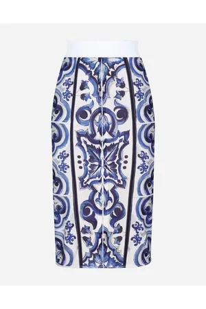 Dolce & Gabbana Falda Midi Con Estampado Maiolica - Mujer Faldas Azul Tela 38