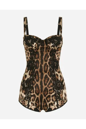 Dolce & Gabbana Bodi Íntimo En Balconette De Seda Con Detalles En Encaje Estampado Leopardo - Mujer Lingerie Estampado Animal Algod�n 1b