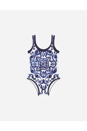 Dolce & Gabbana Bañador Con Estampado De Mayólica - Mujer Moda Baño Azul Tela 0/3 Months