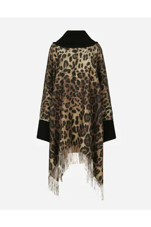 Dolce & Gabbana Poncho De Lana Y Cachemira Con Flecos - Mujer Abrigos Y Chaquetones Estampado Animal Lana S