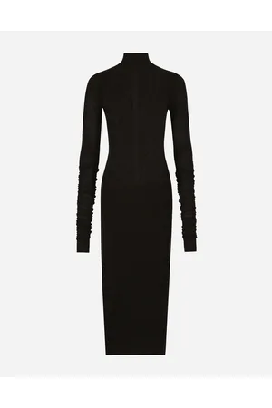 Dolce & Gabbana Vestido Longuette De Punto Con Aplicación De Encaje Chantilly - Mujer Vestidos Viscosa 38