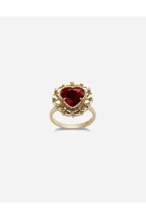 Dolce & Gabbana Anillo Heart En Oro Amarillo De 18 Kt Con Granate Rodolita Rojo - Mujer 52