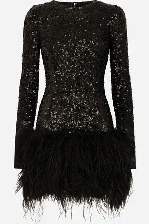 Dolce & Gabbana Vestido Corto De Lentejuelas Con Borde De Plumas - Mujer Vestidos 38