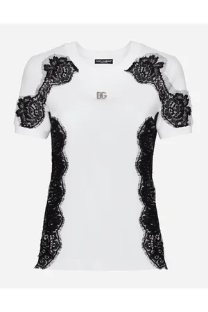 Dolce & Gabbana Camiseta De Punto Con Aplicaciones De Encaje Y Logotipo Dg - Mujer Camisetas Y Sudaderas Multicolor 36