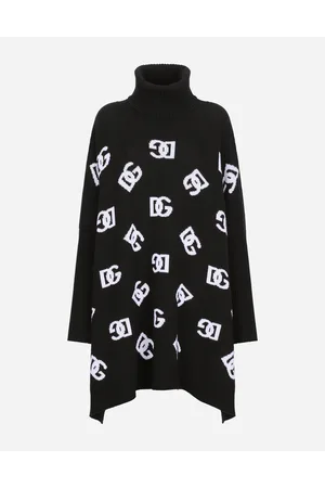 Dolce & Gabbana Poncho De Lana Con Logotipo Dg Jacquard - Mujer Abrigos Y Chaquetones Multicolor Xs