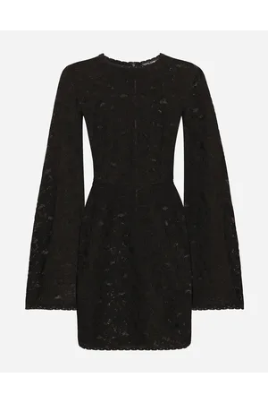 Dolce & Gabbana Vestido Corto En Punto De Encaje Con Mangas Amplias - Mujer Vestidos Negro Encaje 42