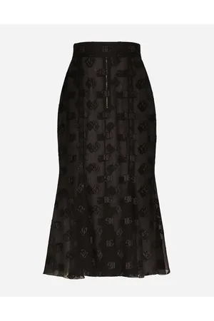 Dolce & Gabbana Falda De Godets De Seda Devoré Con Logotipo Dg - Mujer Faldas 38